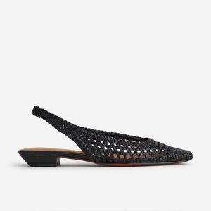 Madewell The Ophelia Slingback Flats in True Black Leather Woven Size 9